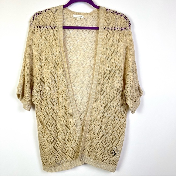 2/$30 Blu Pepper Tan Crochet-Like Shrug Sweater Jacket – Size M/L – GUC - Picture 1 of 6